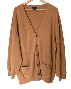 Joseph & Lyman Cardigan Mens XXL 100% Cashmere Camel Brown V Neck Pockets